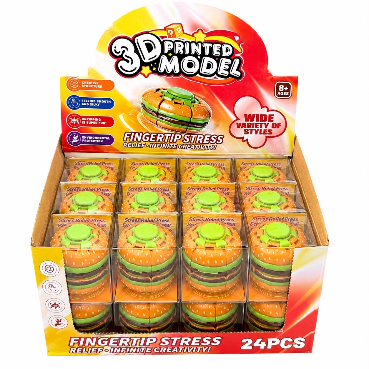 Jucărie Spinner Antistres Hamburger 3D, Fingertip Stress, Fidget Toy Rotativ cu Buton, pentru Copii și Adulți 2