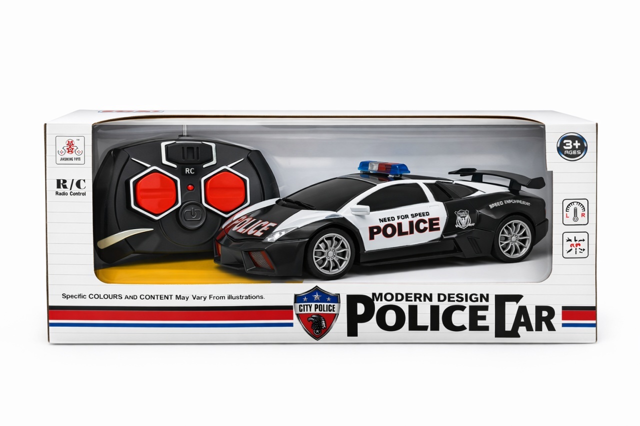 Masina politie RC sport cu telecomanda, lumini, design modern, negru 27x10 cm 2