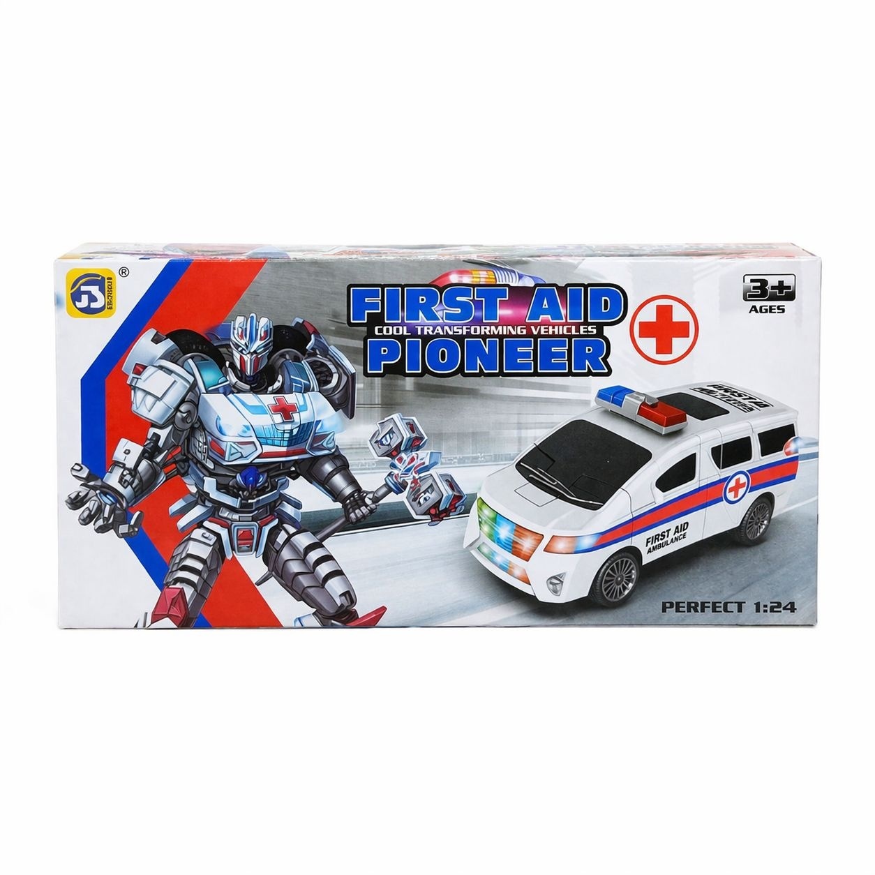 Masinuta ambulanta transformabila in robot, jucarie 2 in 1 cu lumini si sunete, 22cm 2