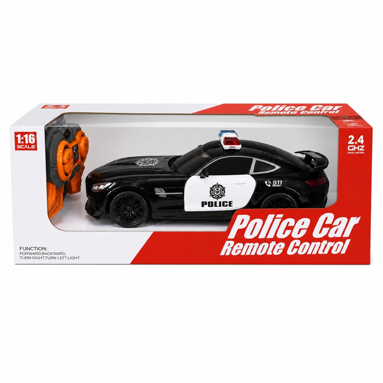 Mașinuță de Poliție cu Telecomandă 1:16, Plastic, Lumini, 26 cm 2