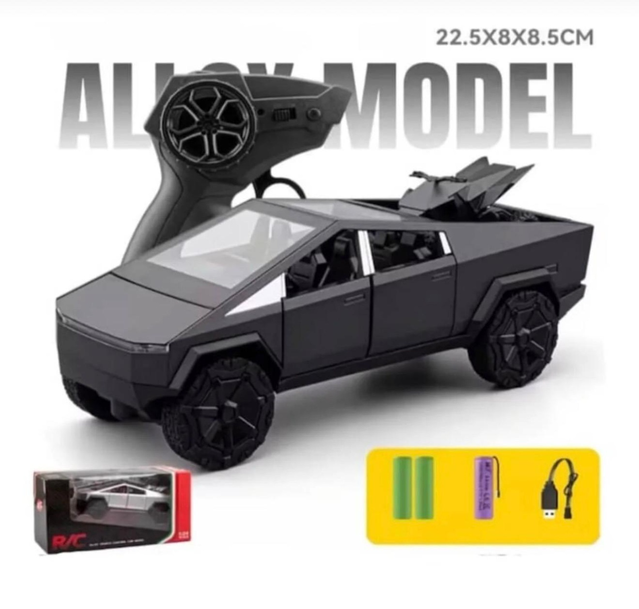Masinuta off road radiocomandata, model pickup futurist, scara 1:24, metal, culoare negru 2