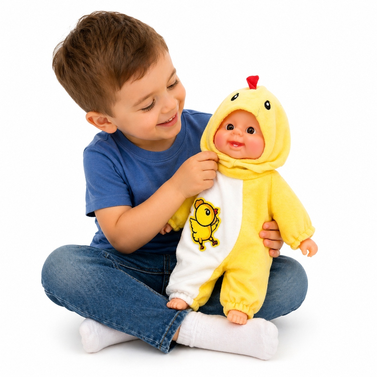 Papusa bebelus 35cm care rade, costum galben pui, jucarie copii 2