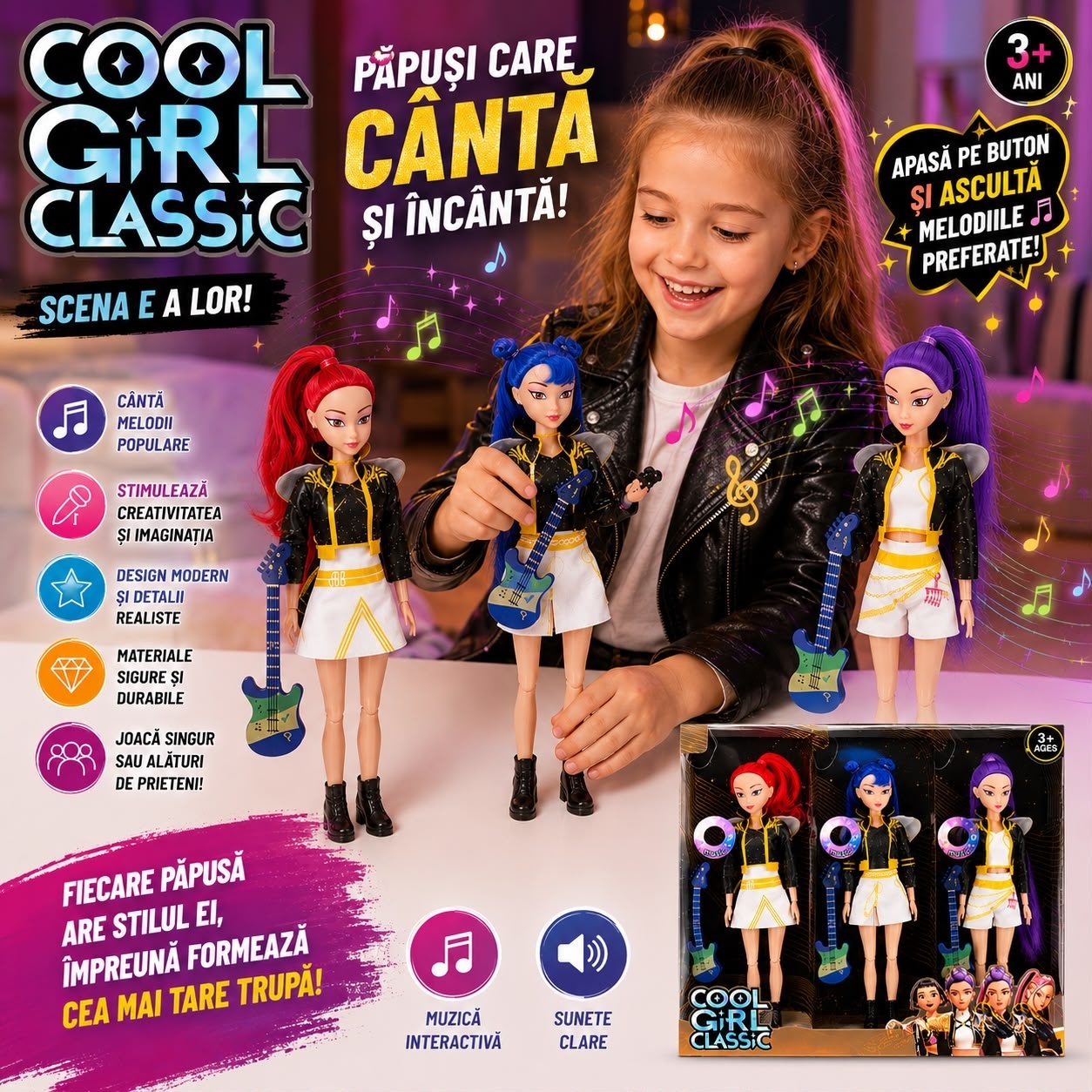Păpușă cu Muzică pentru Fetițe, Chitară Inclusă, Model Aleatoriu, Jucărie Interactivă cu Sunete 2