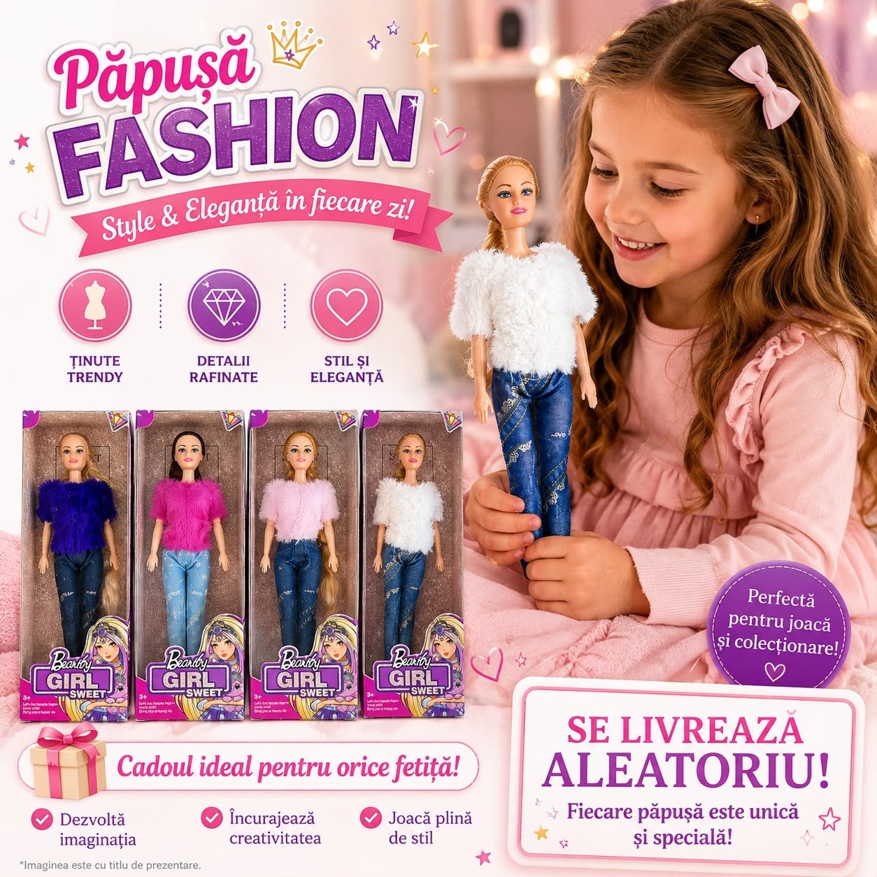 Păpușă Fashion Beauty Girl pentru Fetițe 3+ – Model Aleatoriu, Ținută Modernă și Păr Lung 3
