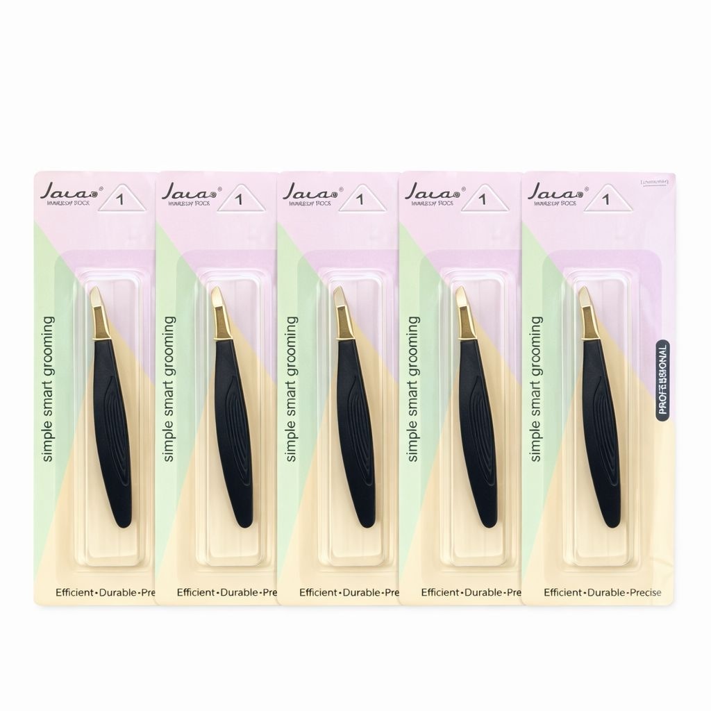 Penseta cosmetica profesionala pentru sprancene, varf inclinat, metalica neagra