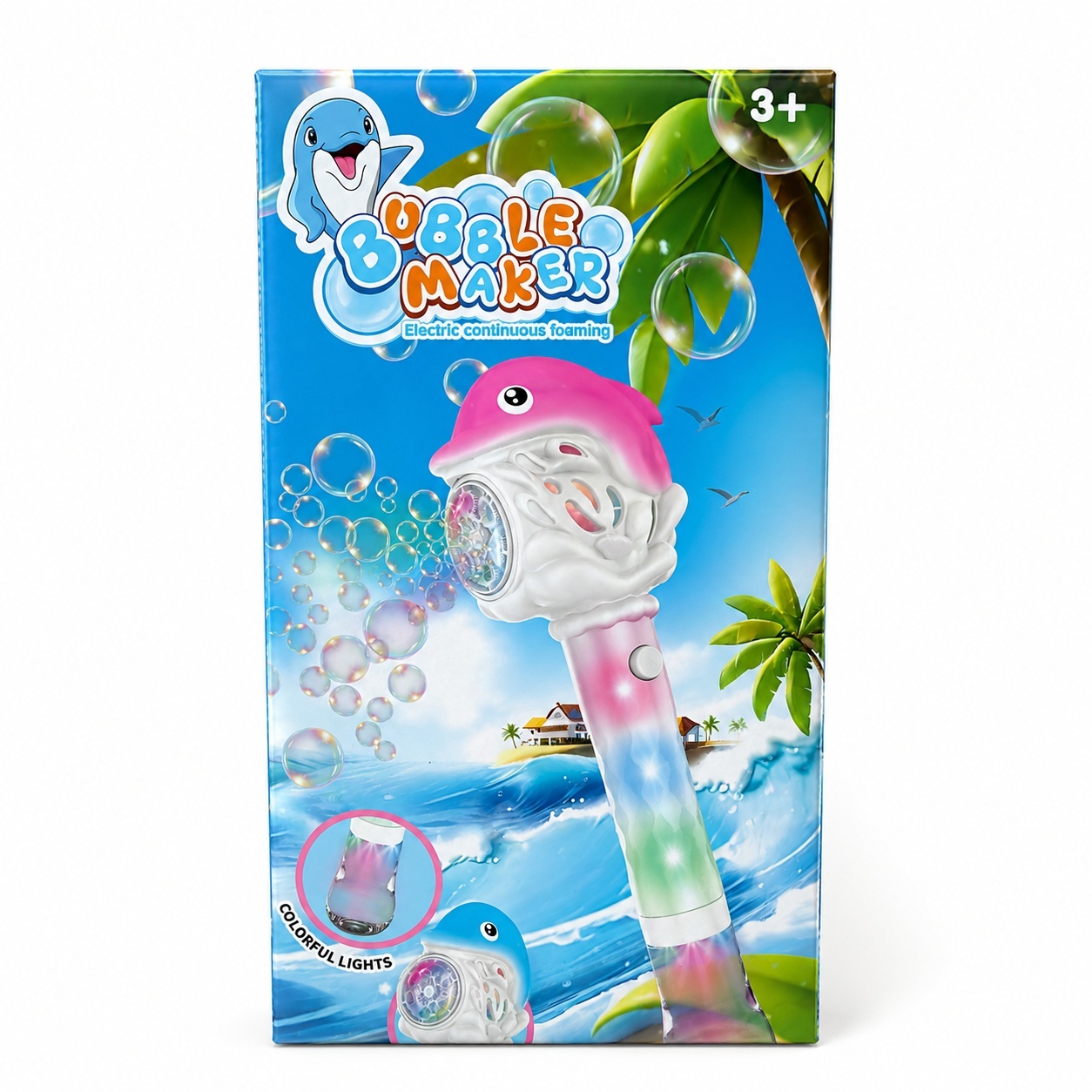 Pistol Automat de Baloane cu Lumini LED Delfin, Roz, 26x13.5 cm 2