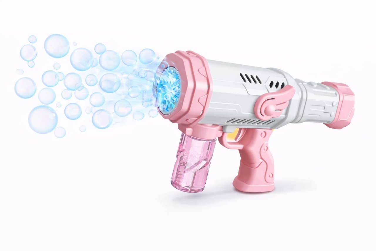 Pistol automat de facut baloane de sapun Angel Bubble Gun cu lumini si muzica, roz