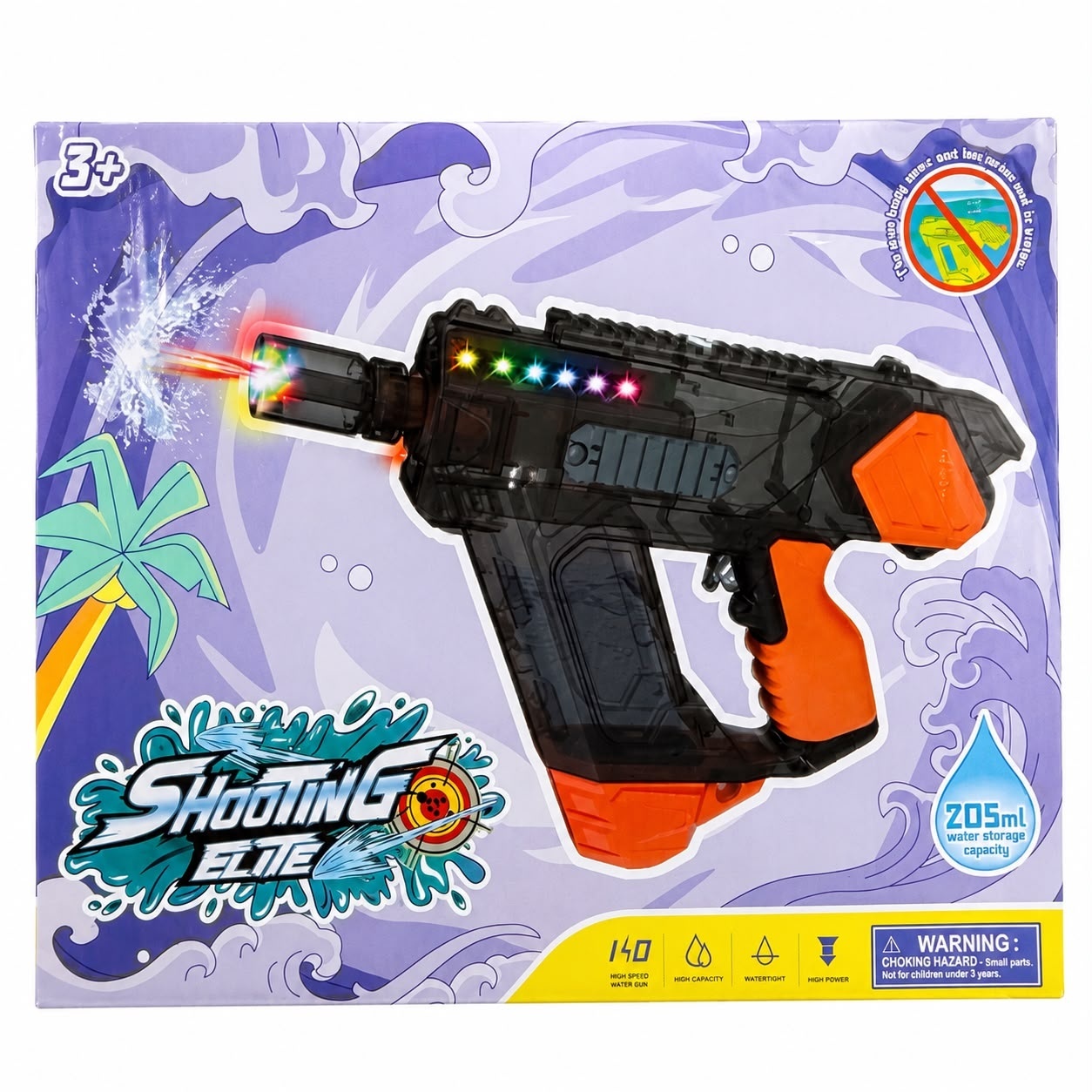 Pistol cu Apă Electric pentru Copii, Acumulator Reîncărcabil USB, Lumini LED, Rezervor 205 ml, Culoare Aleatorie 2