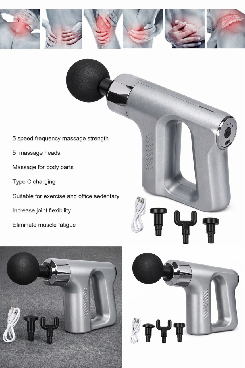 Pistol de Masaj pentru Relaxarea Musculaturii, Gri, Material Plastic, Portabil