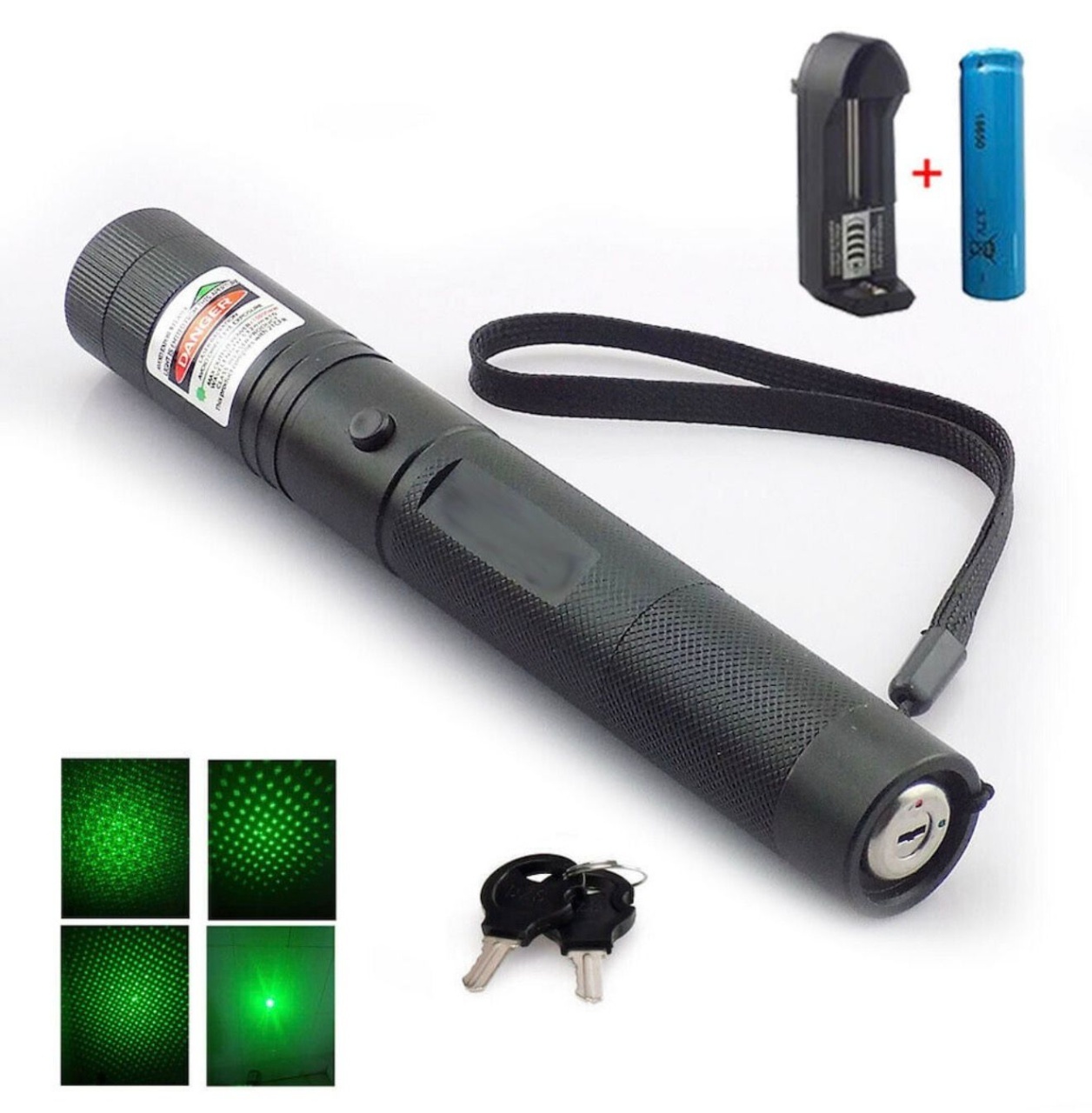 Pointer laser verde profesional cu cheie de siguranta, baterie reincarcabila si incarcator 2