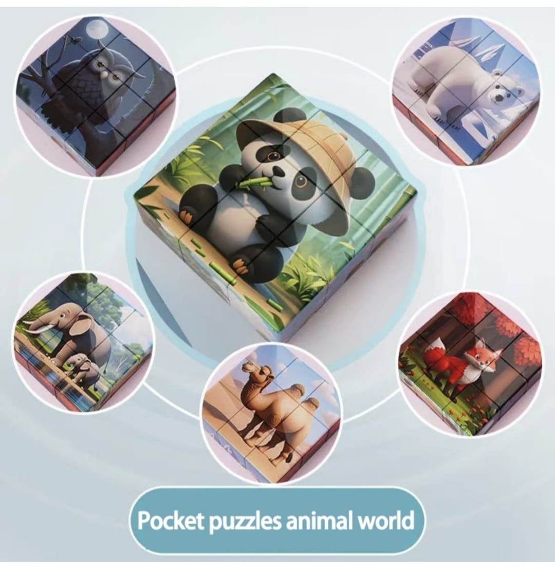 Puzzle magnetic cuburi animale, 6 modele, joc educativ portabil copii 3