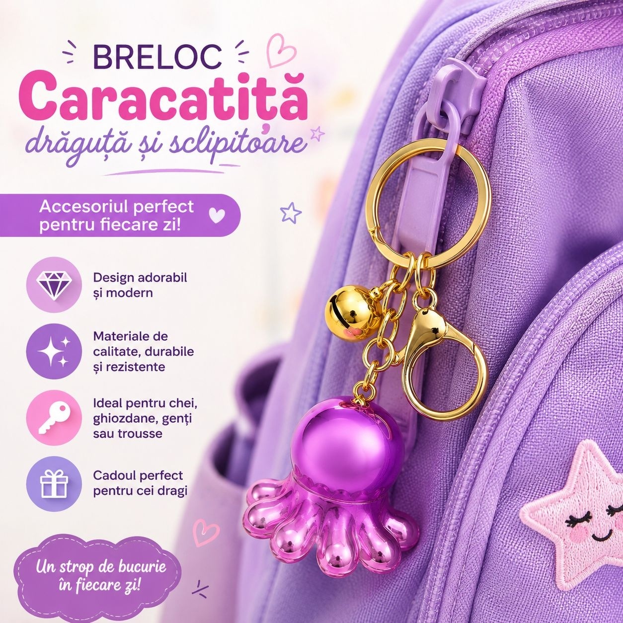 Set 12 Brelocuri Caracatiță 4 cm – Mix Culori, Accesorii Drăguțe pentru Chei, Ghiozdan și Geantă 3