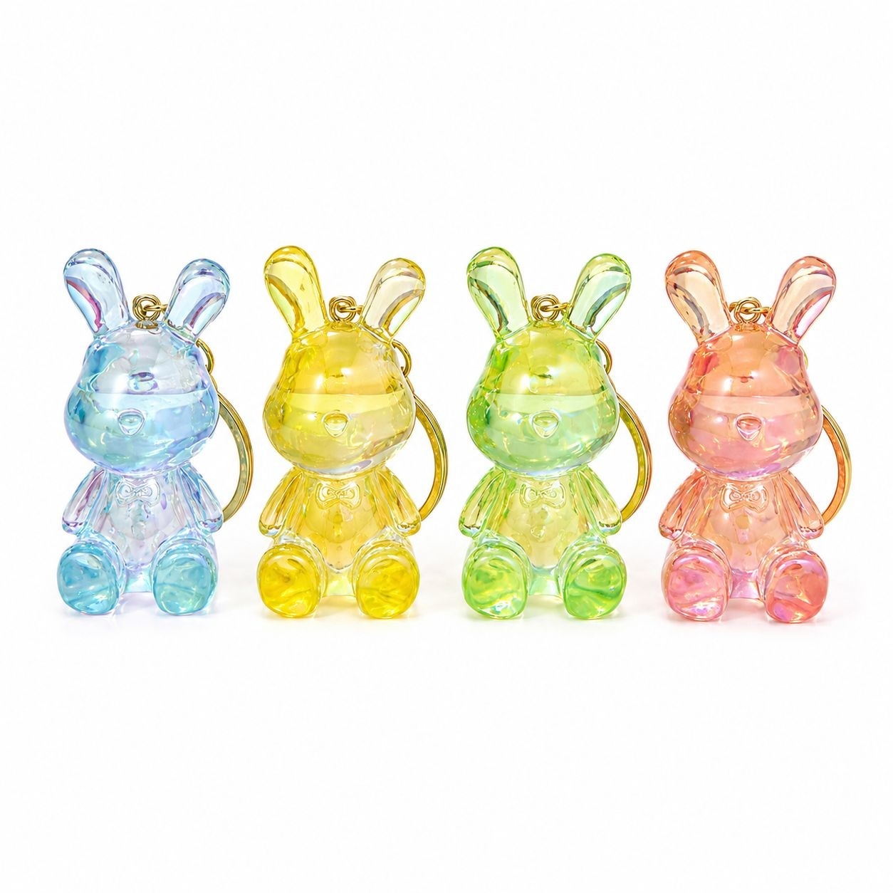 Set 12 Brelocuri Iepuraș 5.5 cm – Mix Culori Iridescente, Accesorii Drăguțe pentru Chei și Ghiozdane