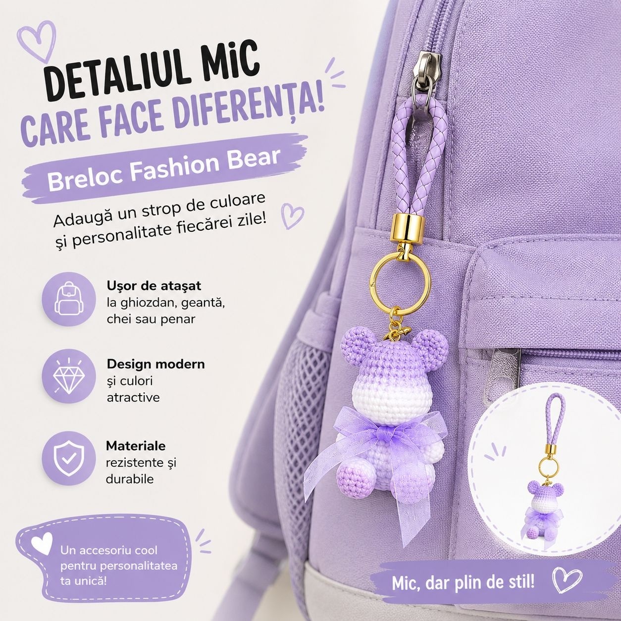 Set 12 Brelocuri Ursuleț cu Fundita 5,5 cm – Mix culori, Accesorii Colorate pentru Chei și Ghiozdane 3