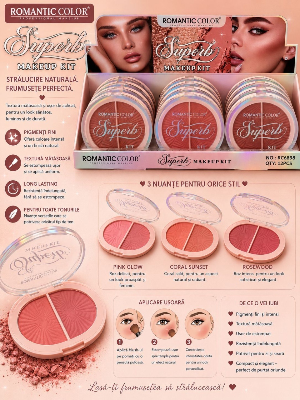 Set 12 Palete Blush Romantic Color Superb Makeup Kit – 2 Culori/Paletă, Pigment Intens 2