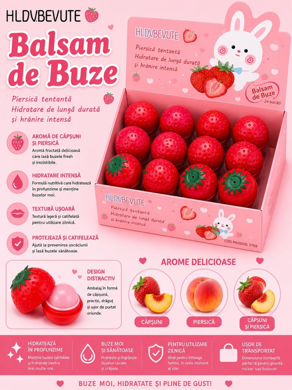 Set 24 Balsam de Buze cu Aromă de Piersică – Hidratare Intensă, Nutriție și Protecție pentru Buze 2
