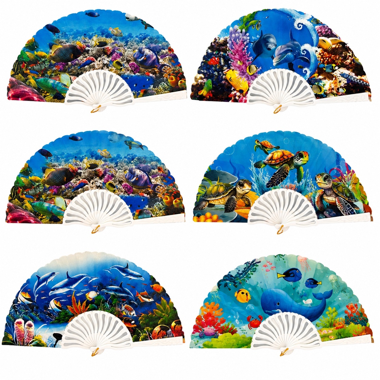Set 24 evantaie pliabile, 24cm, cu model marin colorat