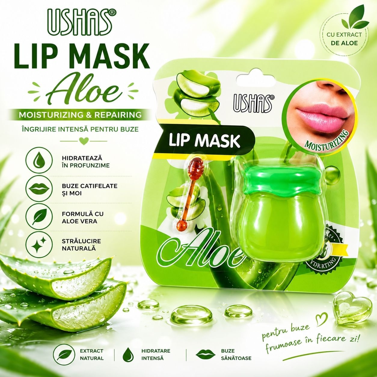 Set 24 Măști de Buze cu Aloe Vera USHAS și Aplicator – Hidratare Intensă, Reparare și Îngrijire 3