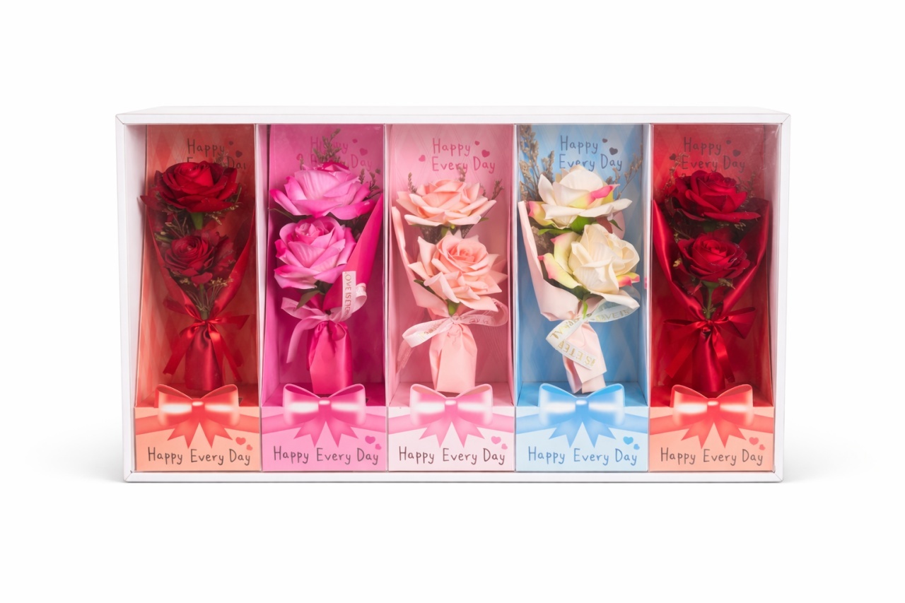 Set 5 flori artificiale cu ambalaj cadou, bucata, Happy Every Day, 24.5 x 9.5 cm 2