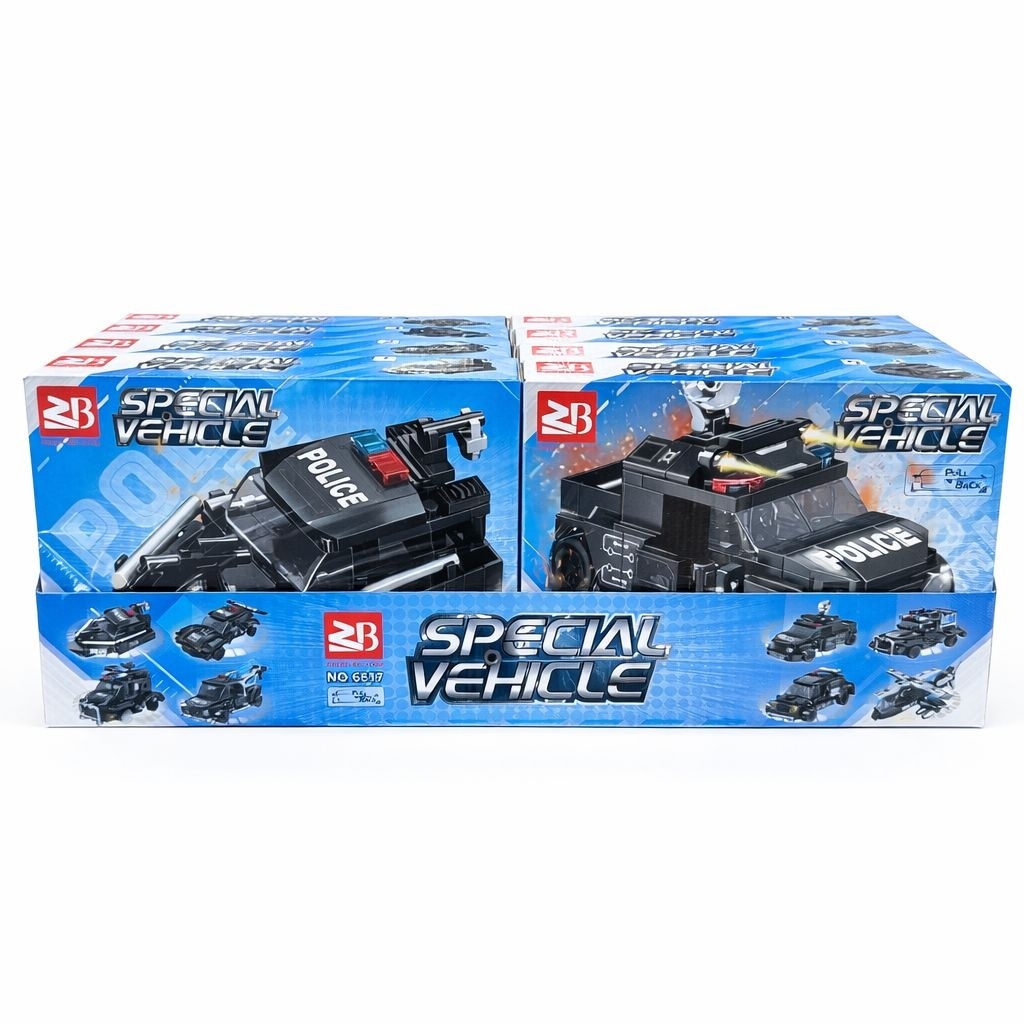 Set 8 jocuri constructie vehicule politie copii, modele diferite, 71-113 piese