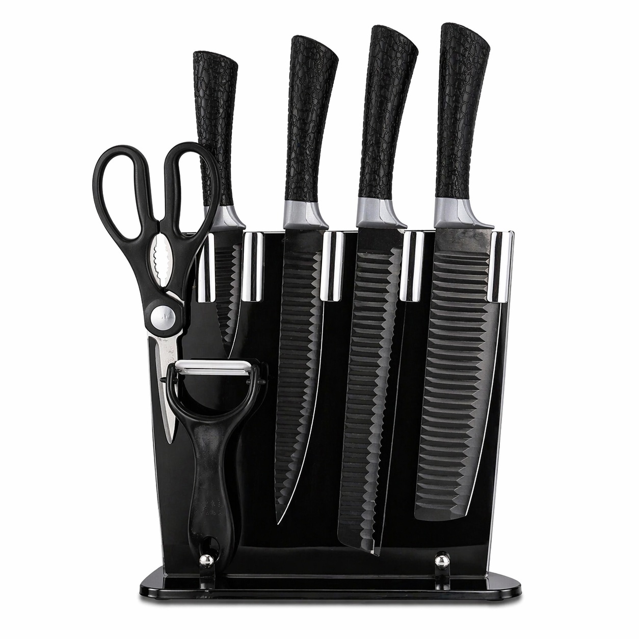 Set cutite bucatarie 6 piese cu foarfeca si curatator, 28x9 cm 3