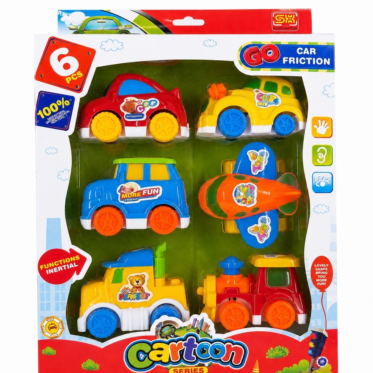 Set de 6 Jucării pentru Bebeluși cu Fricțiune – Mașinuțe și Avion, Fără Baterii, Jucării Educative pentru Copii
