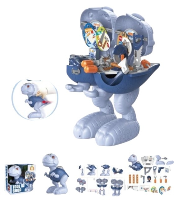 Set jucărie Dinozaur 2 în 1 pentru asamblare, din plastic, cu set de scule, 45 de piese 3
