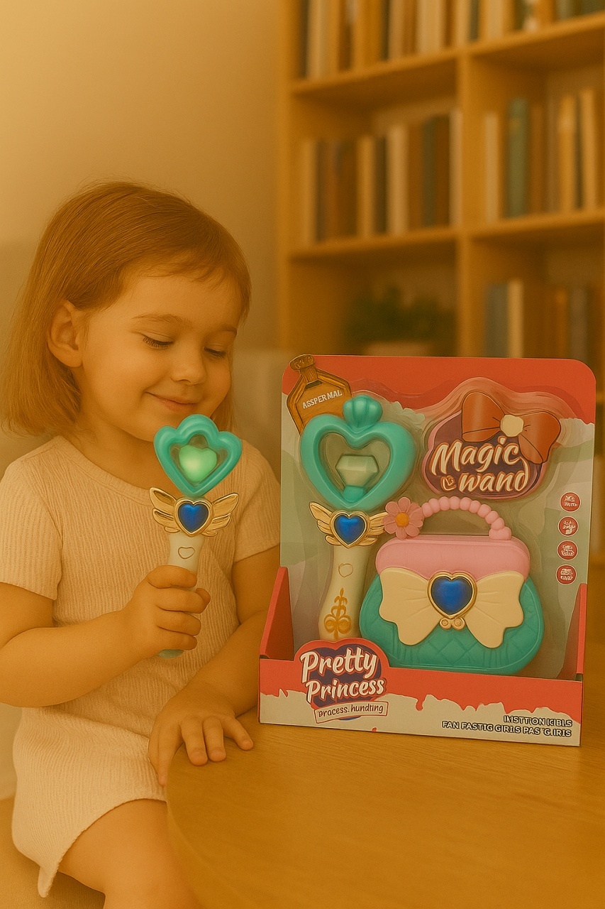 Set Pretty Princess cu bagheta magica inima si gentuta turcoaz-roz, jucarie pentru fetite 3+ ani, 25x21.5cm 2