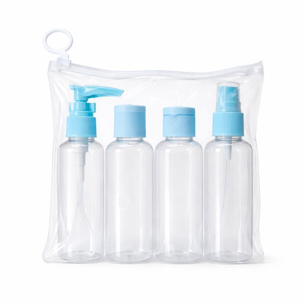 Set recipiente cosmetice de călătorie, 4 bucăți, albastru/roz 3