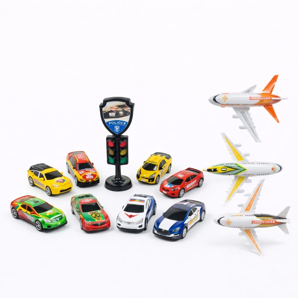 Set vehicule de trafic din aliaj multicolor, fără baterii, model 123-2Q 2
