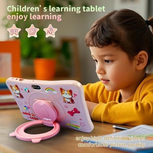Tableta pentru copii 7 inch Android 15, 4GB RAM, 128GB, husa silicon, camera dubla, roz 2