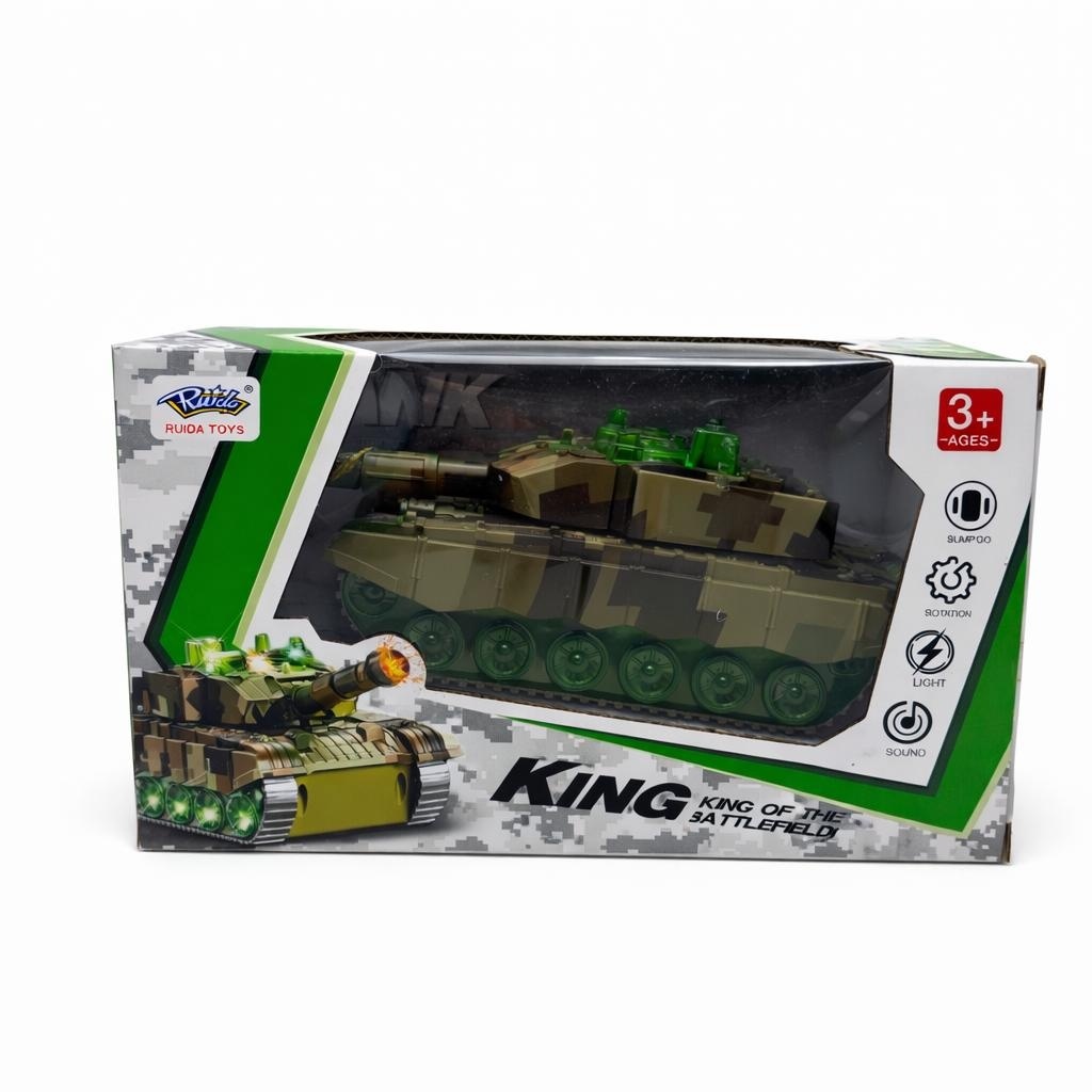 Tanc militar jucarie cu lumini LED sunet si efect tragere copii 3+ 2