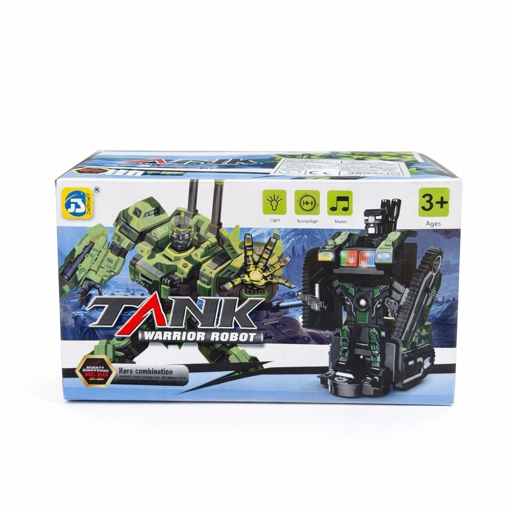 Tanc transformabil in robot cu lumini si sunete, model militar, 20cm 2