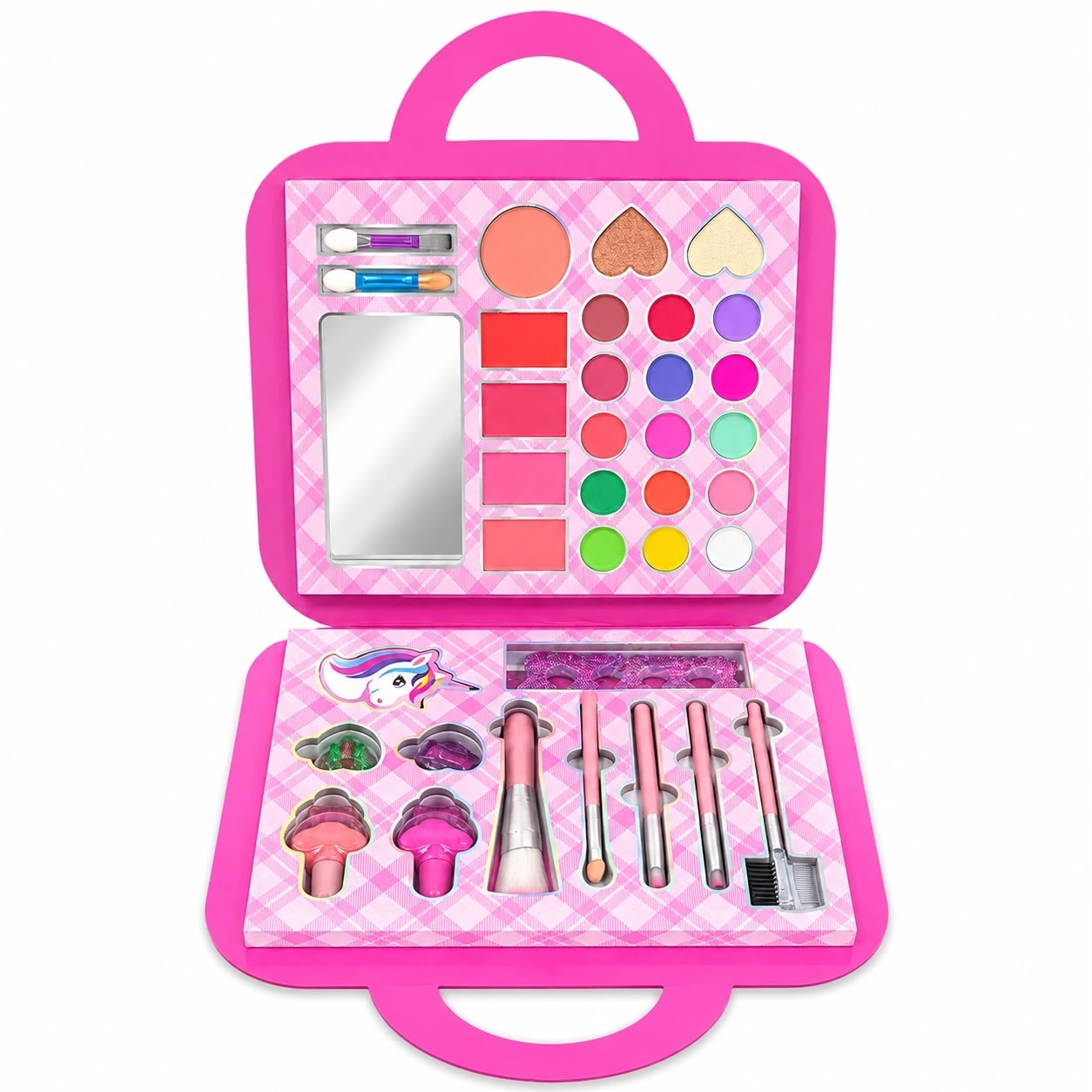 Trusă de Machiaj Unicorn pentru Copii, 24 Piese – Set Machiaj cu Oglindă, Pensule și Accesorii 3