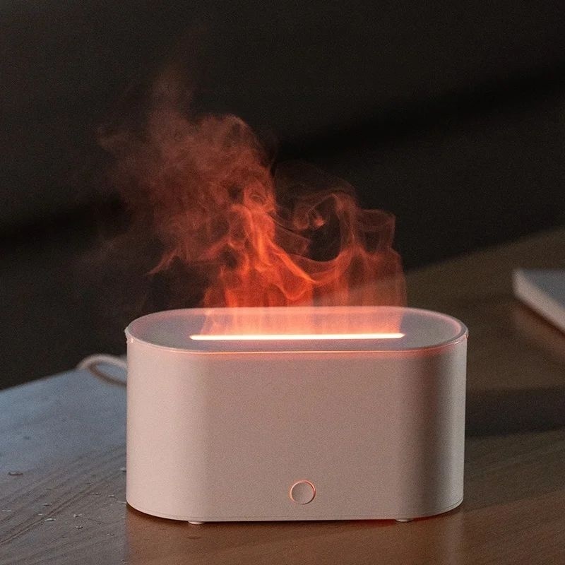 Umidificator aer cu efect flacara LED, difuzor aromaterapie USB, silentios, alb 3