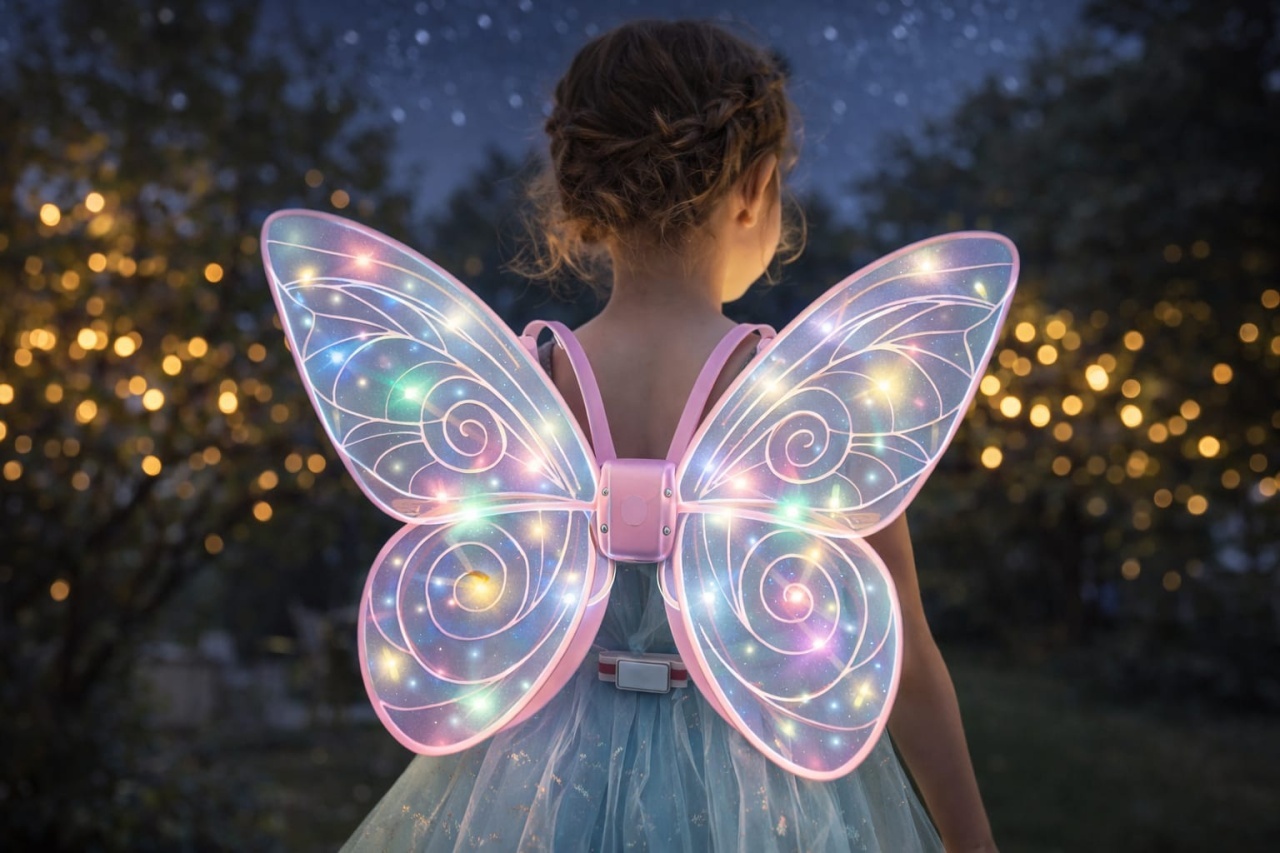 Aripi de zana cu LED pentru copii, model fluture roz, costum carnaval