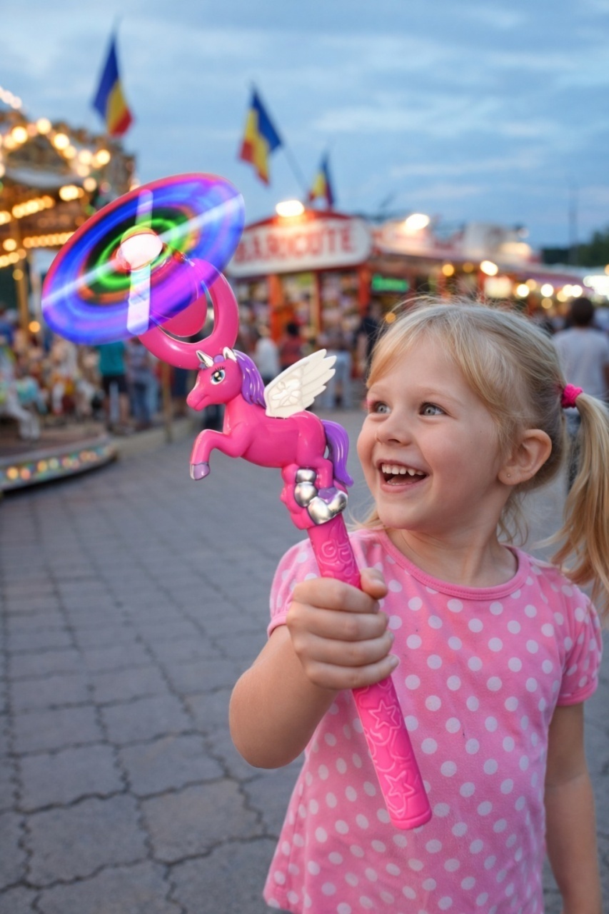 Bagheta cu elice rotativa, lumini LED si sunete, figurina unicorn roz 35 cm 2