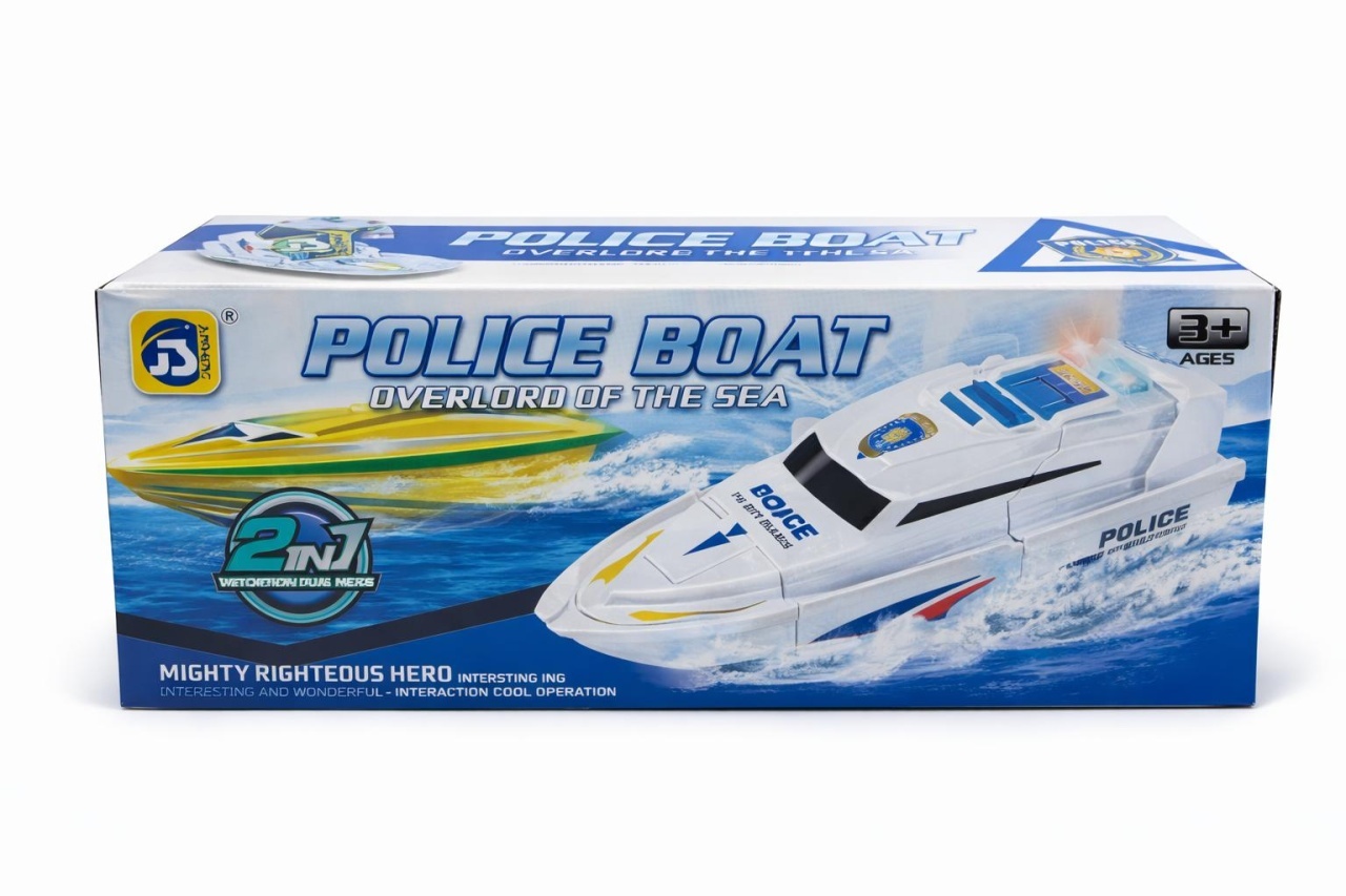 Barca politie 2 in 1 transformabila robot, lumini si sunet, jucarie copii 3+