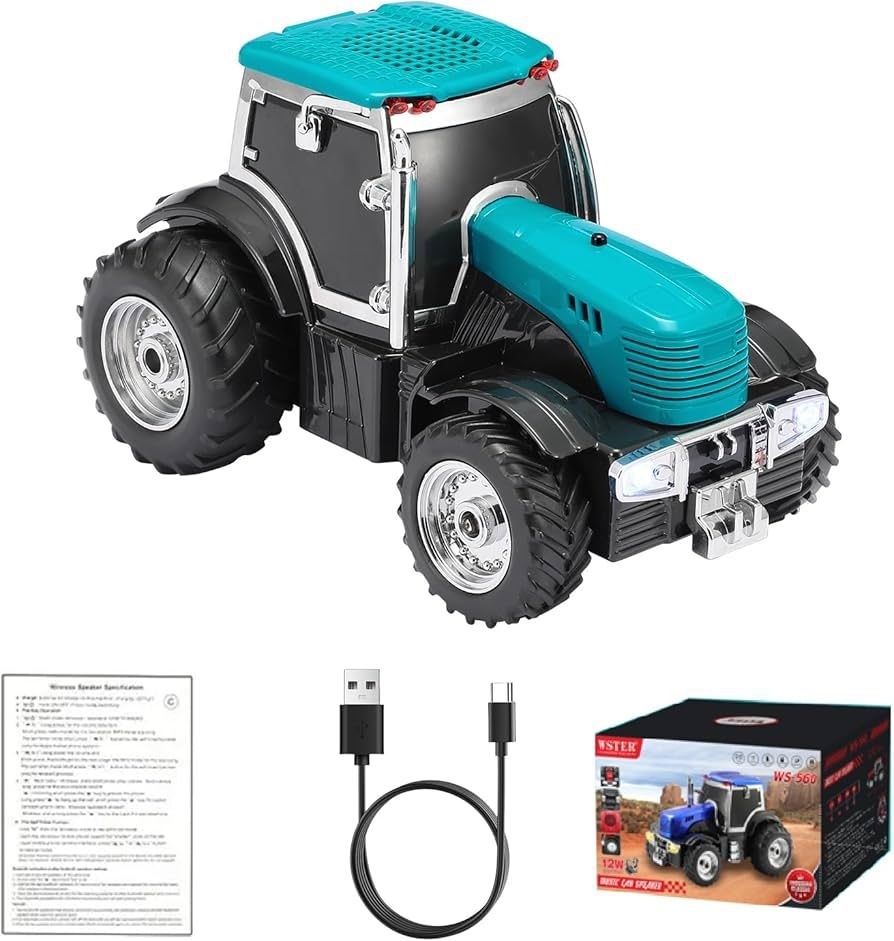 Boxa portabila Bluetooth tractor vintage, radio FM, USB, TF, AUX, lumini LED, TWS, verde smarald