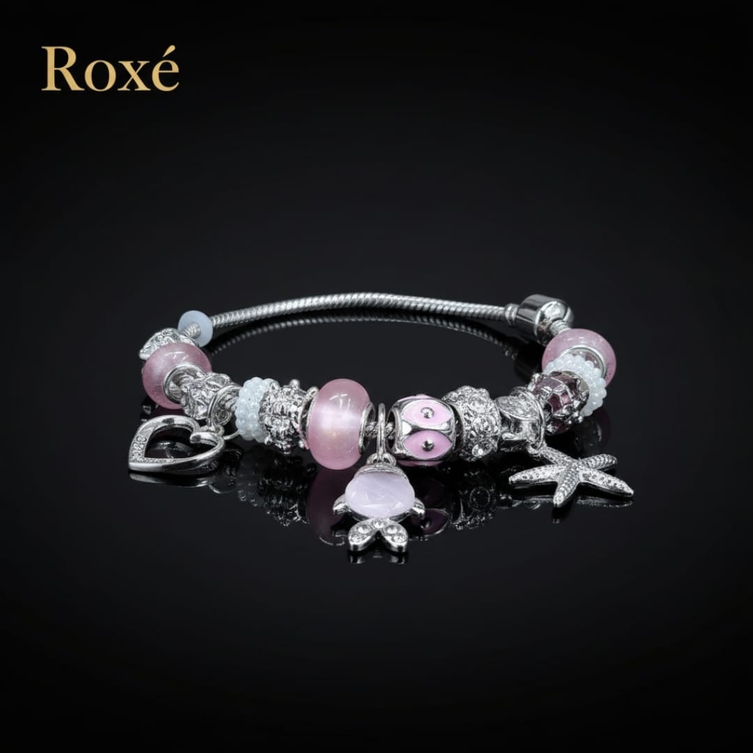 Bratara dama ROXE argintie cu charmuri pestisor si steluta, model elegant modern 4