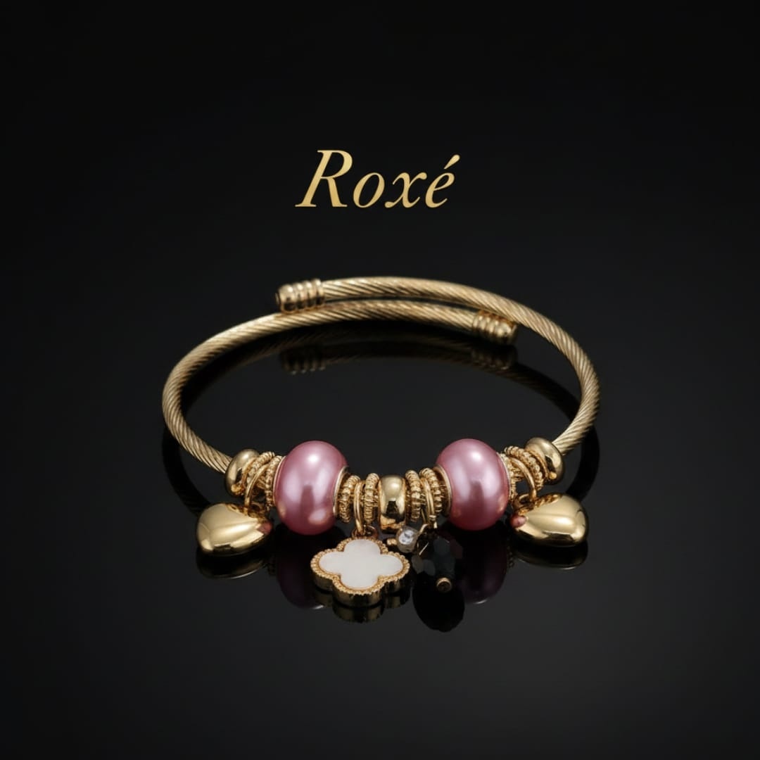 Bratara dama ROXE aurie cu charmuri elegante si pandantive moderne, stil fashion 5