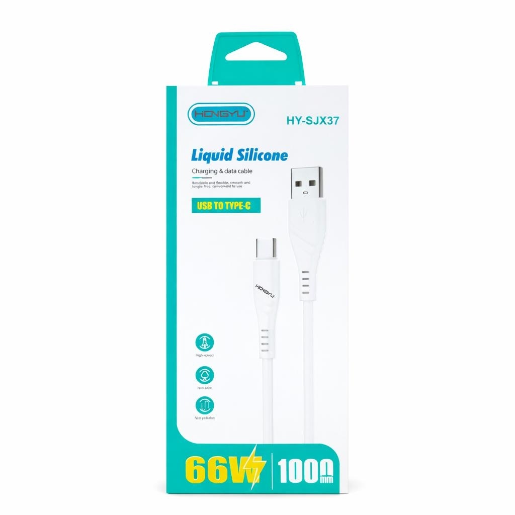 Cablu de încărcare rapidă și date USB Type-C Hongyu HY-SJX37, silicon lichid, 66W, 1m, alb 3