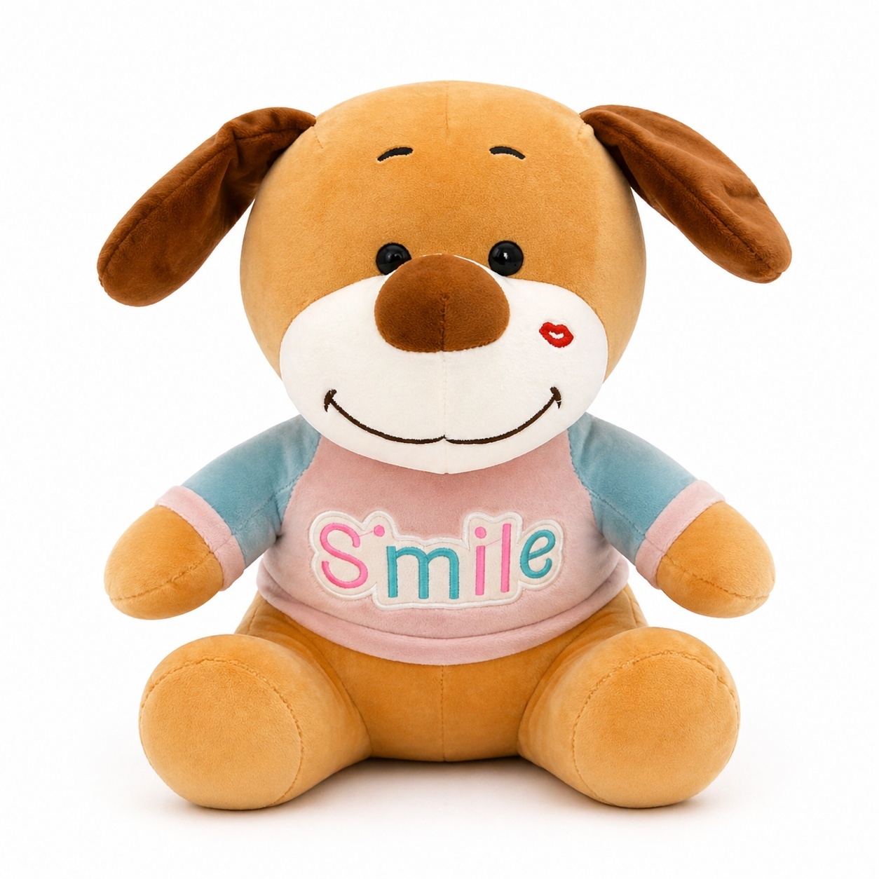 Caine de plus 38cm cu pupic si tricou Smile, jucarie moale copii