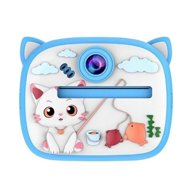 Camera foto instant pentru copii cu printare, design pisica albastru, reincarcabila USB