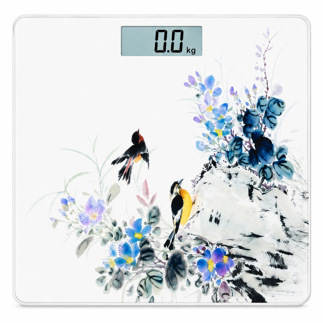 Cantar corporal digital cu display LED, sticla securizata, model pasari si flori 3