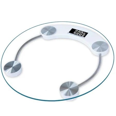 Cântar personal digital din sticlă, platformă transparentă, metalic, afisaj LCD