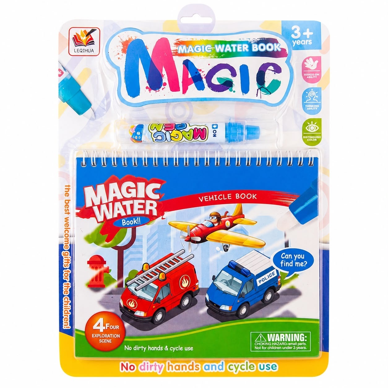 Carte de Colorat cu Apă Magică Reutilizabilă pentru Copii 3+ Ani – Vehicule, Magic Water Book