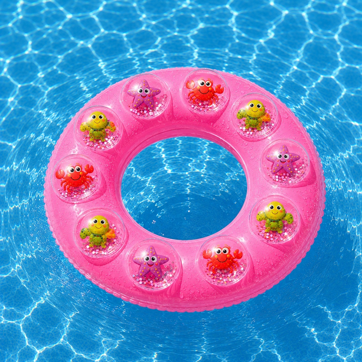 Colac Gonflabil pentru Copii 60 cm – Model Roz cu Animăluțe Marine 3