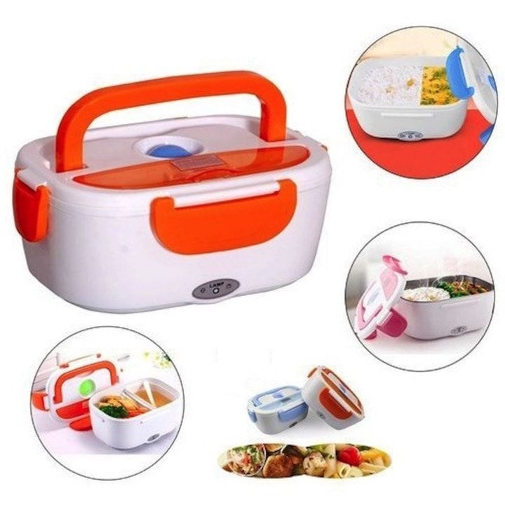 Cutie electrică pentru prânz 40W, lunch box încălzire mâncare, alb cu roșu