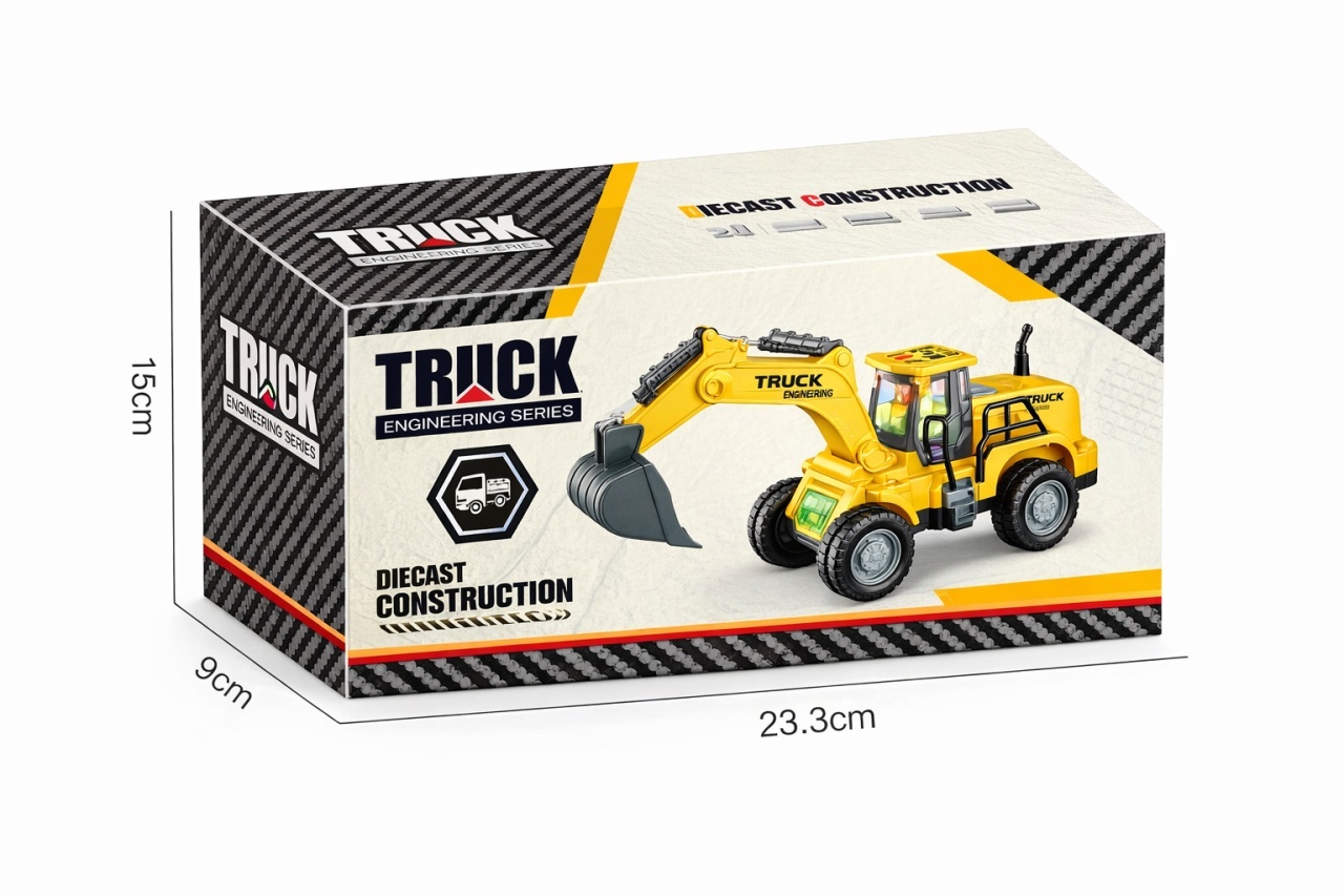 Excavator jucarie galben cu cupa, lumini si functii interactive, 25 cm 2